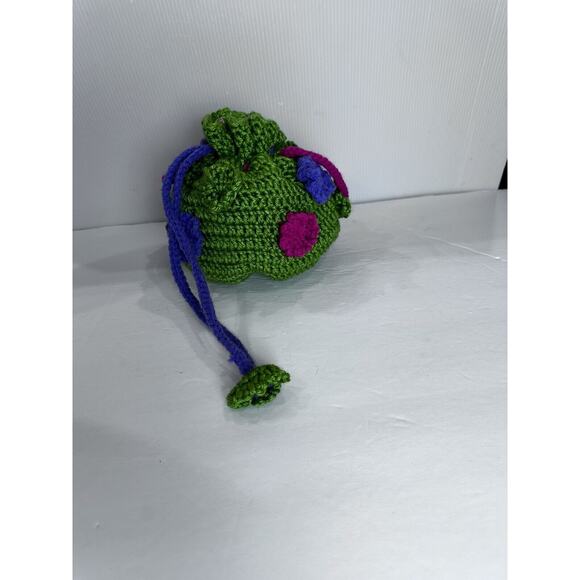 Vintage Handmade Crochet Purse Drawstring With Lining Round Pouch Flower Design - Picture 8 of 16